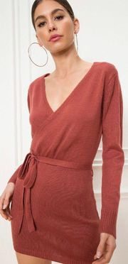 Dusty Rose Kina Wrap Sweater Mini Dress