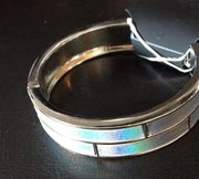 New Guess Silver Iridescent Bangle w Hinge