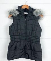 New York & Co.  Quilted Sleeveless Removable Hooded Full Zip Lined Pocketed Vest