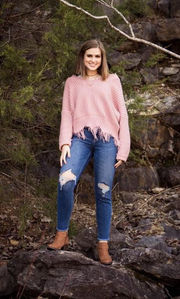 Pink Fringed Sweater 