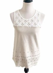 Karen Kane Faux Suede & Crochet Sleeveless Top