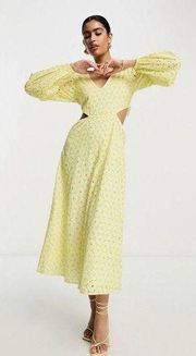 NWT Pretty Lavish cut-out broderie midaxi dress in lemon Size 6