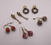 Lot Of 5 Costume Earrings Pierced Dangle Drop Dress up Gold Tone