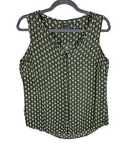 Eddie Bauer Green White Arrow Print Lightweight Button Up Sleeveless Blouse Sz M