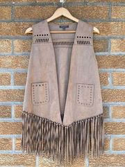 Gracia Faux Suede Fringed Boho Cut Out Vest medium