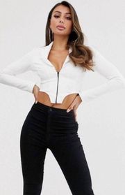 DESIGN crop tuxedo corset top in white size 6