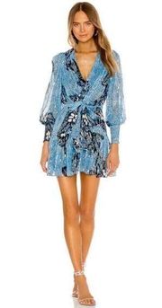 ULLA JOHNSON Noemi metallic fil coupé Silk Mini Dress in Sky Blue Size 6