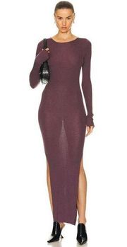 RICK OWENS Ribbed Long Sleeve Dress in Amethyst Large Womens Maxi Knit Bodycon