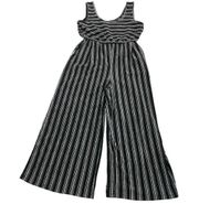 Xhilaration Jumpsuit Women Medium Black White Stripe Wide Leg Pockets Sleeveless