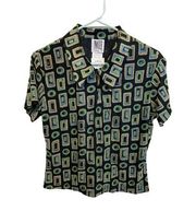 Mixed Blues 90s Vintage Retro Short Sleeve Patterned Deadstock Top Size Large