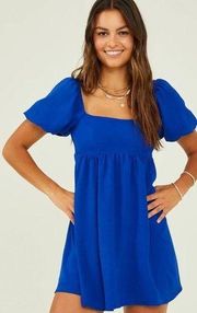 Altar’d State Mini Royal Blue Babydoll Dress Off-the-Shoulder