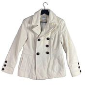 St. John's Bay Women's Peacoat Winter Coat Cream Size Small Wool Nylon Cashmere