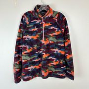 Eddie Bauer Womens 1/4 Zip Fleece Top Pullover Colorful Camo Sweatshirt Sz 2XL