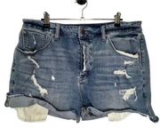 Treasure & Bond Medium Wash Highrise Boyfriend Distressed Denim Shorts