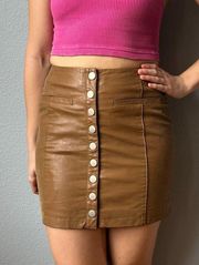 Free People Oh Snap Faux Leather Brown Mini Skirt Size 0