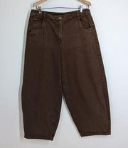 POETRY Brown Cotton Cropped Trousers Wide Leg Curved Tapered Size 12 US Preowned