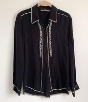 Black Silk Jewel Embellished Westernwear Cowgirl button up Top size Small