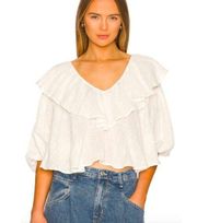 Free People Ivory Zuri Open Back Puff Sleeve Cotton Blouse Women's Size Small