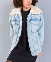 Urban Outfitters Faux Fur Jean Jacket Light Wash Oversized XS/S