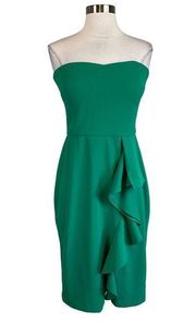 Betsy & Adam Women's Cocktail Dress Size 8 Green Strapless Ruffled Sheath