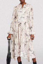 All Saints Alisa Freya Floral Swiss Dot Long Sleeve Midi Dress New Size 10