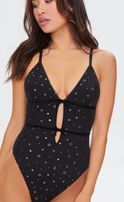 Forever 21 Black And Silver Star Bodysuit, Brand New!