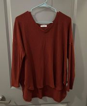 Waffle Knit V Neck Long Sleeve 