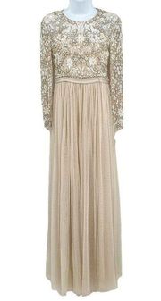 Needle and Thread BHLDN Rhapsody Beaded Long Sleeve Tulle Mesh Maxi Dress Gown