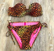 PINK - Victoria's Secret VS PINK animal leopard print two piece swim suit S 34B