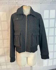 American Eagle  Long Sleeve Gray Wool Cargo Pocket Full Zip Jacket Size L