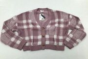 BP Nordstroms Emma Plaid Short Cropped Cardigan Purple/Mauve Sweater Size Medium