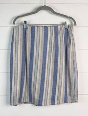 Torrid Tan Blue Stripe Linen Blend Pull On Stretch Waist Lined Skirt Size 00