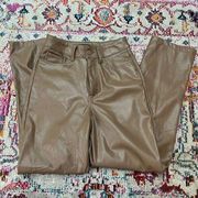 Brown Straight Leg Leather Pants 