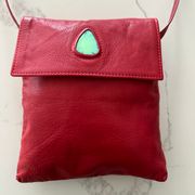 Breezy Mountain Leather Harmony Crossbody Bag w/ Single Stone Inlay Red Cowhide