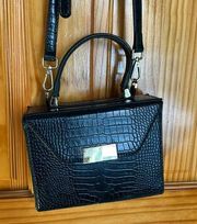 Emerald green crocodile embossed leather handbag