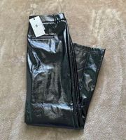 7 For All Mankind New Black Faux Leather Shiny Flare Pants