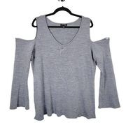 Roz & Ali Womens Gray V-Neck Cold Shoulder Sweater Plus Size 2X