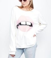 Lauren Moshi Noleta Pink Foil Zipper Mouth Sweatshirt