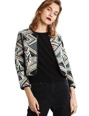 Topshop Geometric Aztec Open Blazer Womens Size 6 Green Cream Cropped