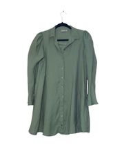 Olive Green Button Down Puff Sleeve Oversized Top