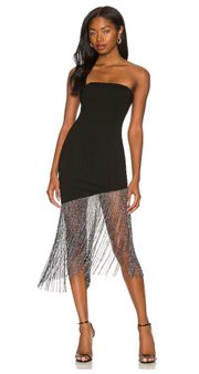 Black Strapless Dress With Sparkly Fringe 