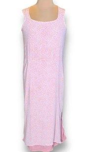 Vintage J Jill Dress Pink White Ditzy Floral Print Sleeveless Scoopneck Maxi