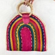 Woven Straw Colorful Rainbow Oversized Tote Bag Handmade Artisan Bag