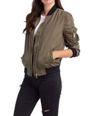 Womens Charlotte Russe Olive Green Bomber Jacket w Gold Hardware - Sz S