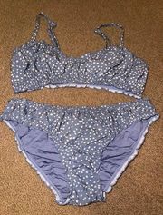 women’s dot print frill hem bikini top and bottom in blue size medium