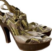  Carlos Women’s Cavort Platform Heels in Yellow/Gray Animal/Snake Print - Size 6 