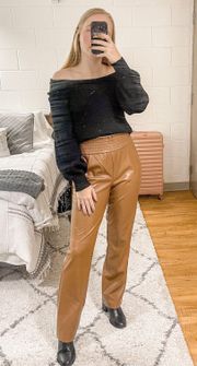 NWT  Brown Caramel Faux Leather Straight Leg Pants Trousers Blogger Favorite