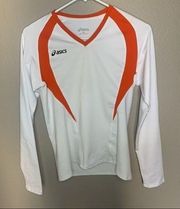 Asics white & orange long sleeve v neck athletic top women’s size XS