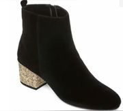 NWT Liz Claiborne memory foam Velvet Ankle Boots Wit Gold Sequin Heel  Size 6