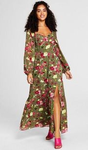 long sleeve green floral maxi dress